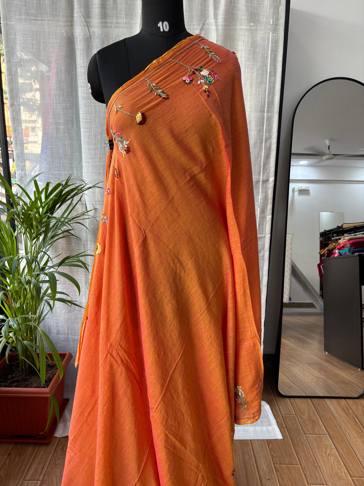 ORANGE EMBROIDERED MUL SAREE