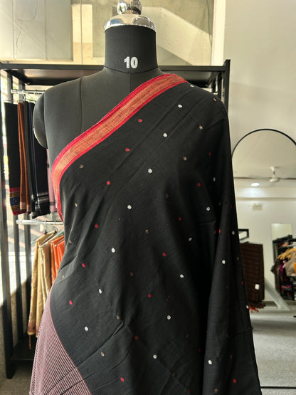 BLACK KHADI JAMDANI SAREE