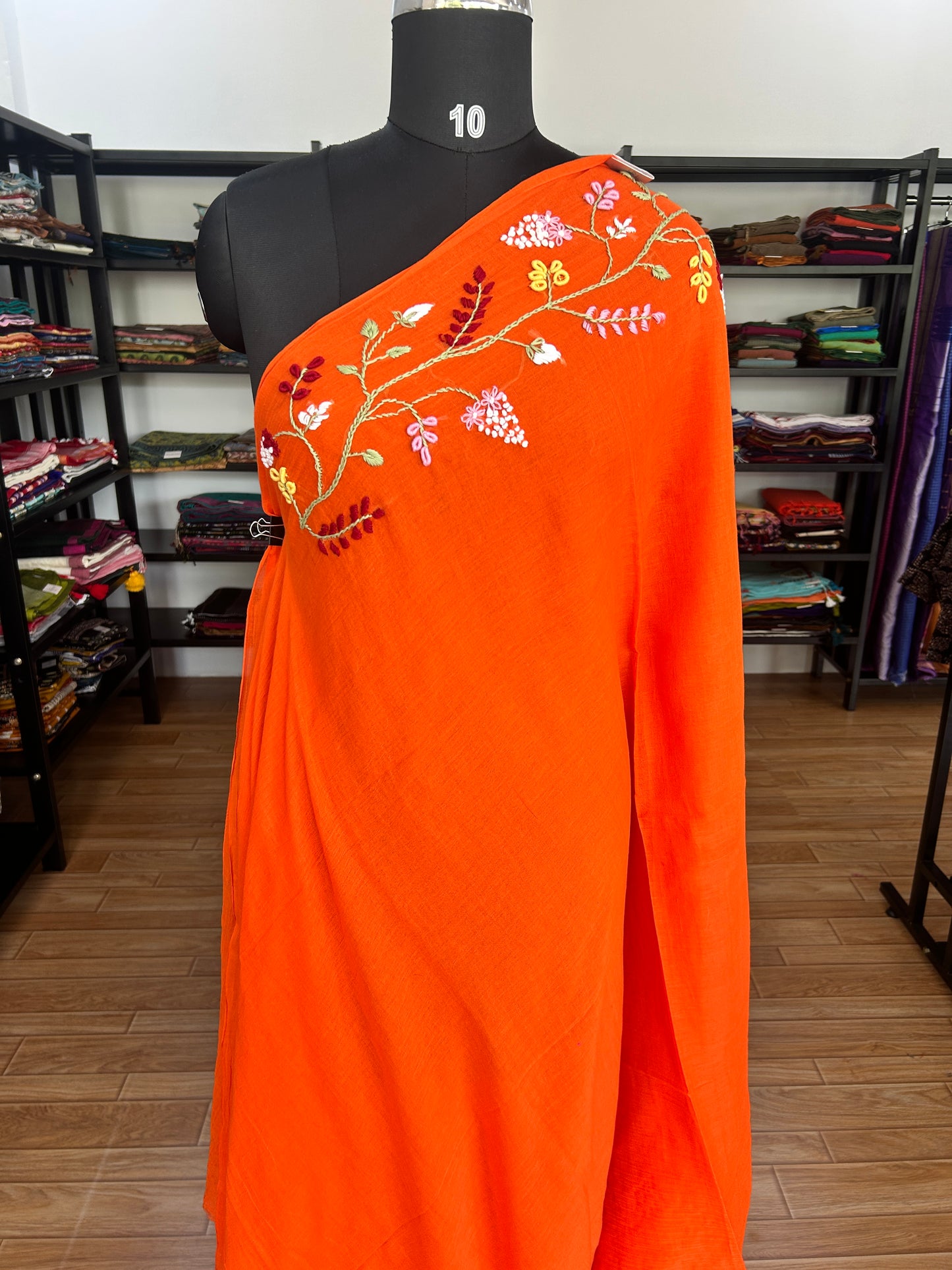 ORANGE KATHA MUL SAREE