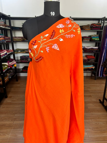ORANGE KATHA MUL SAREE