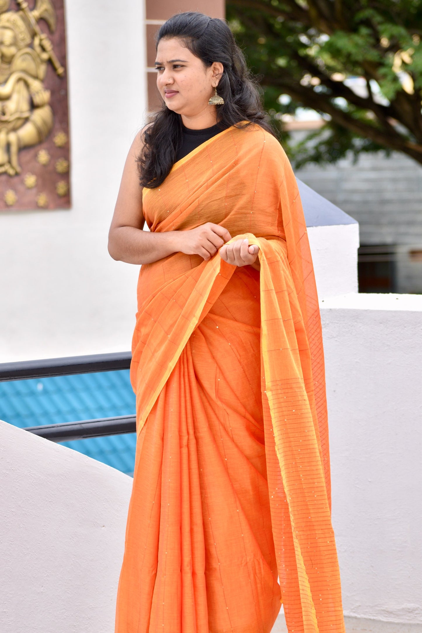 ORANGE  MUL SAREE