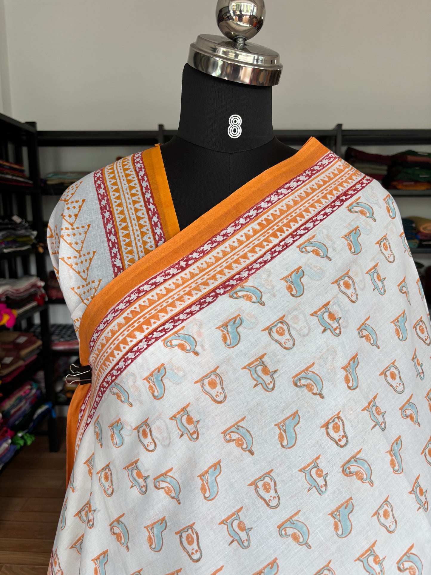 WHITE QUIRKY MUL SAREE