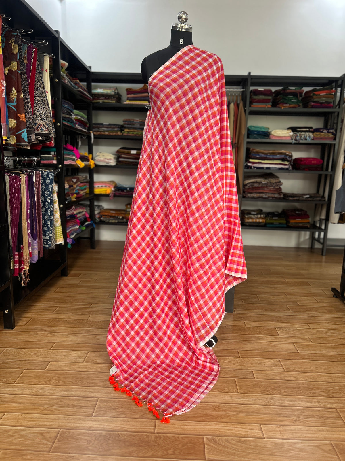 PINK CHECKS  MUL SAREE