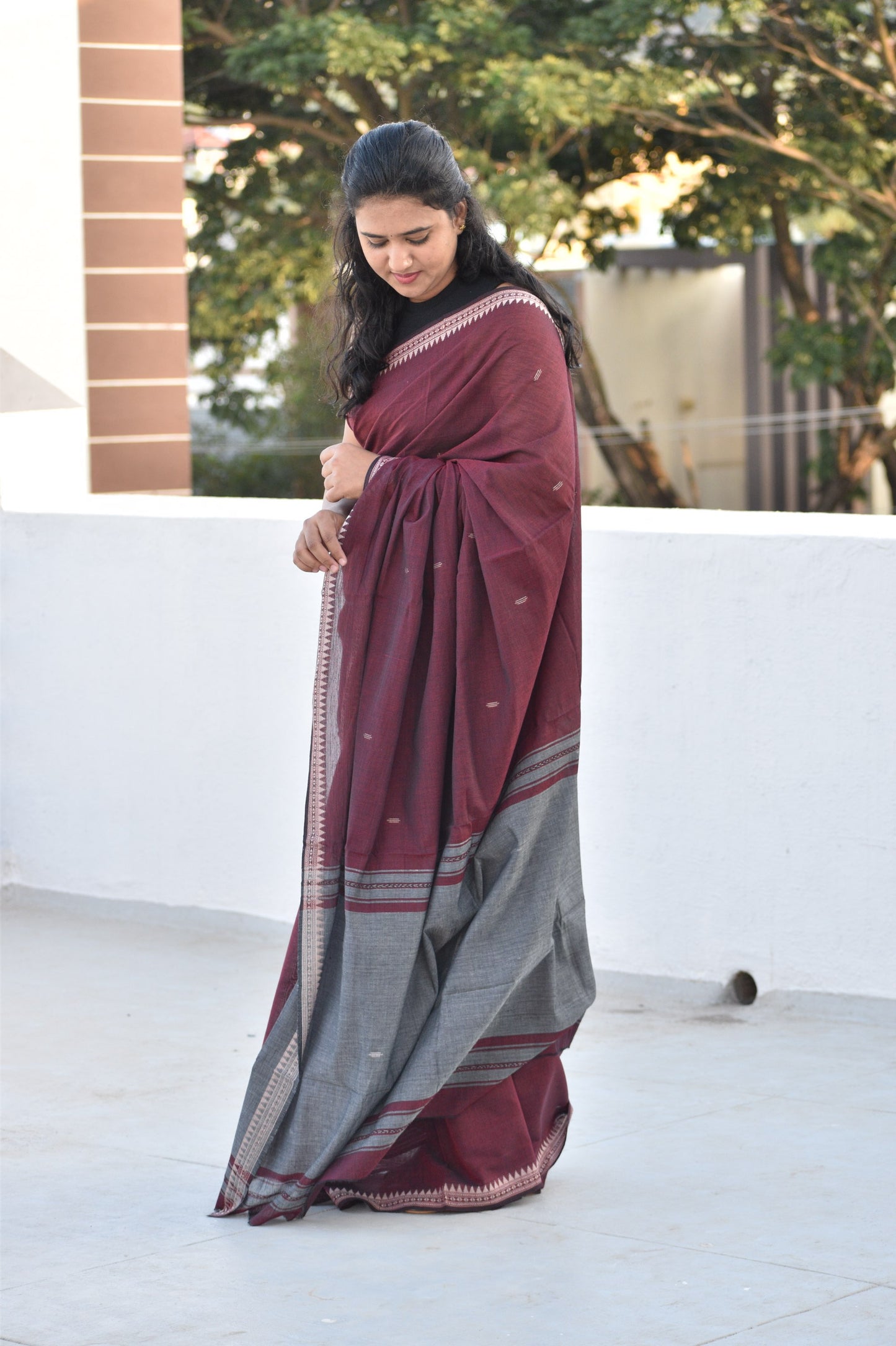 MAROON DHANIAKHALI SAREE