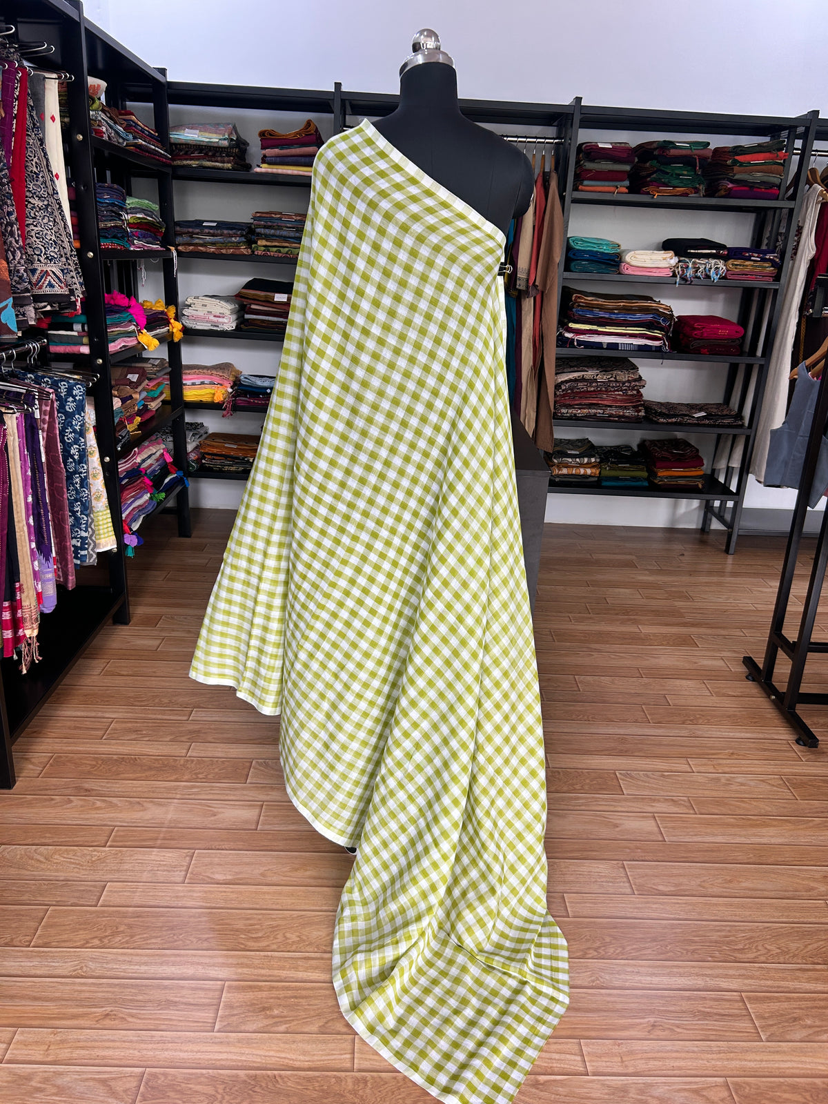 GREEN CHECKS  MUL SAREE