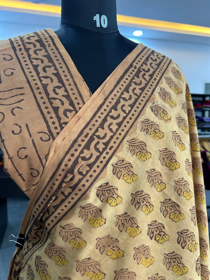 YELLOW AJRAKH MUL SAREE