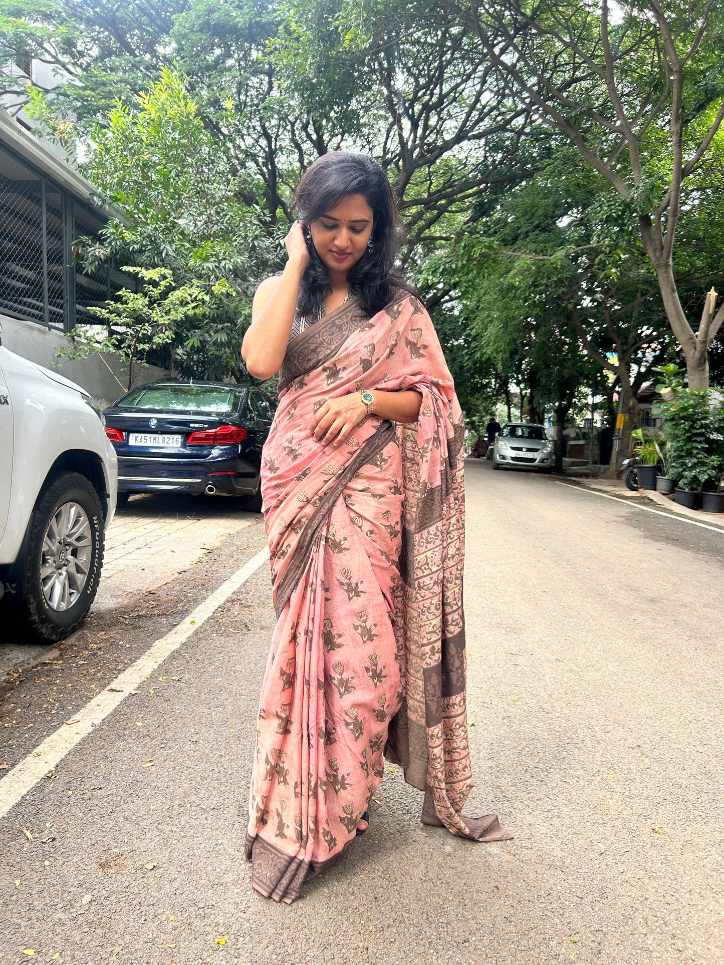 PINK AJRAKH MUL SAREE