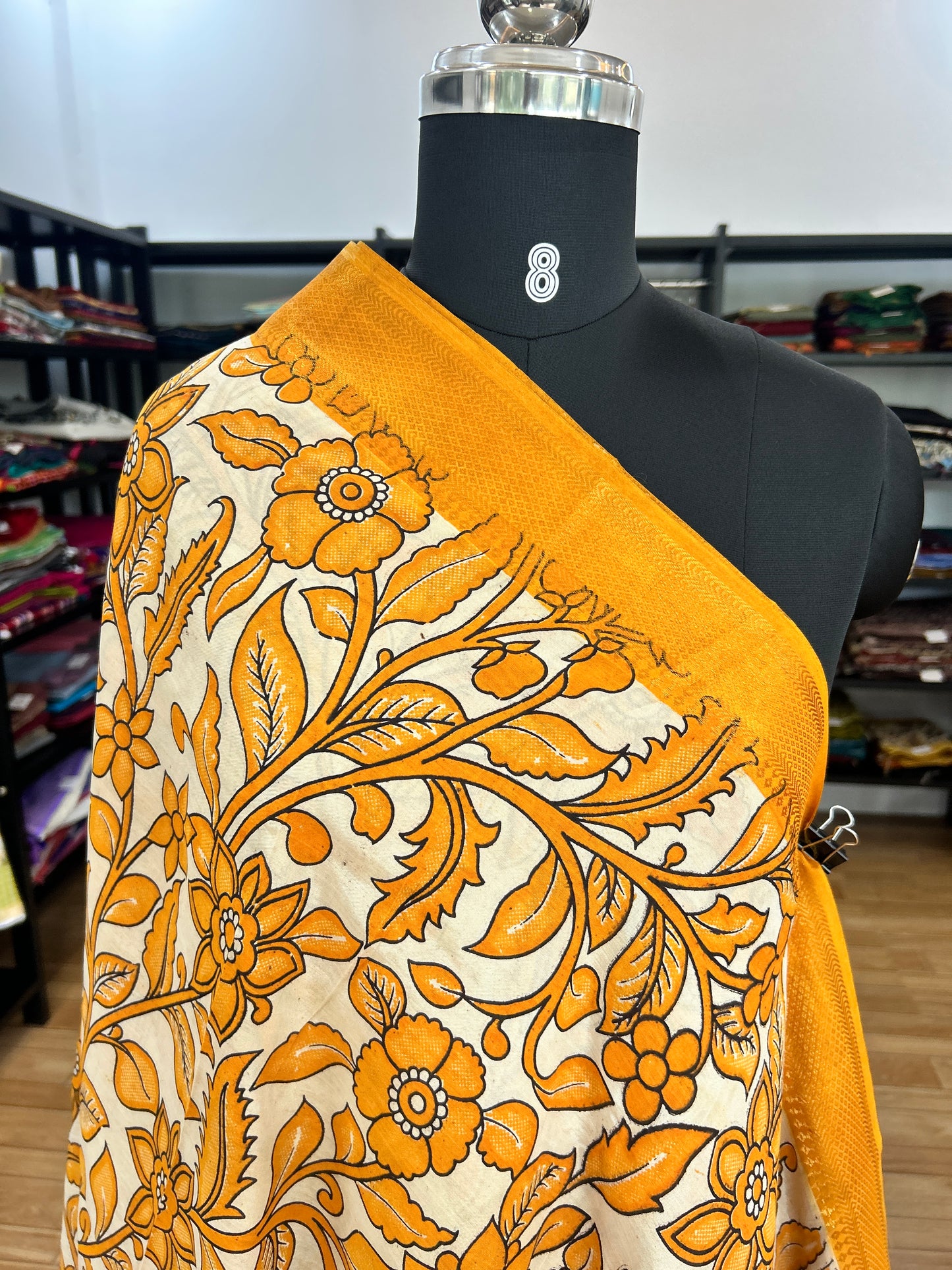 Yellow kalamkari saree