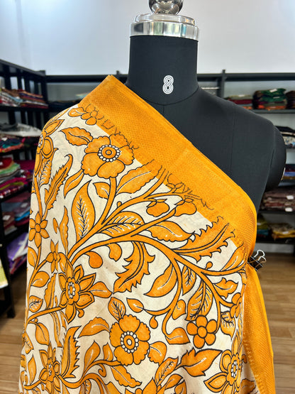 Yellow kalamkari saree
