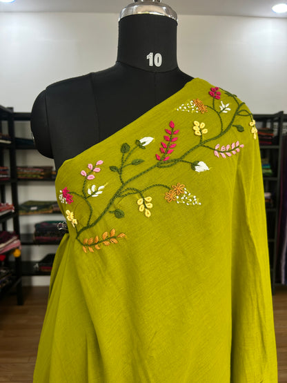 GREEN KATHA MUL SAREE