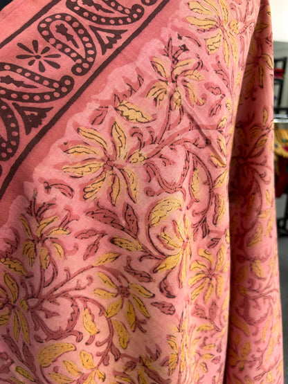 PINK AJRAKH MUL SAREE