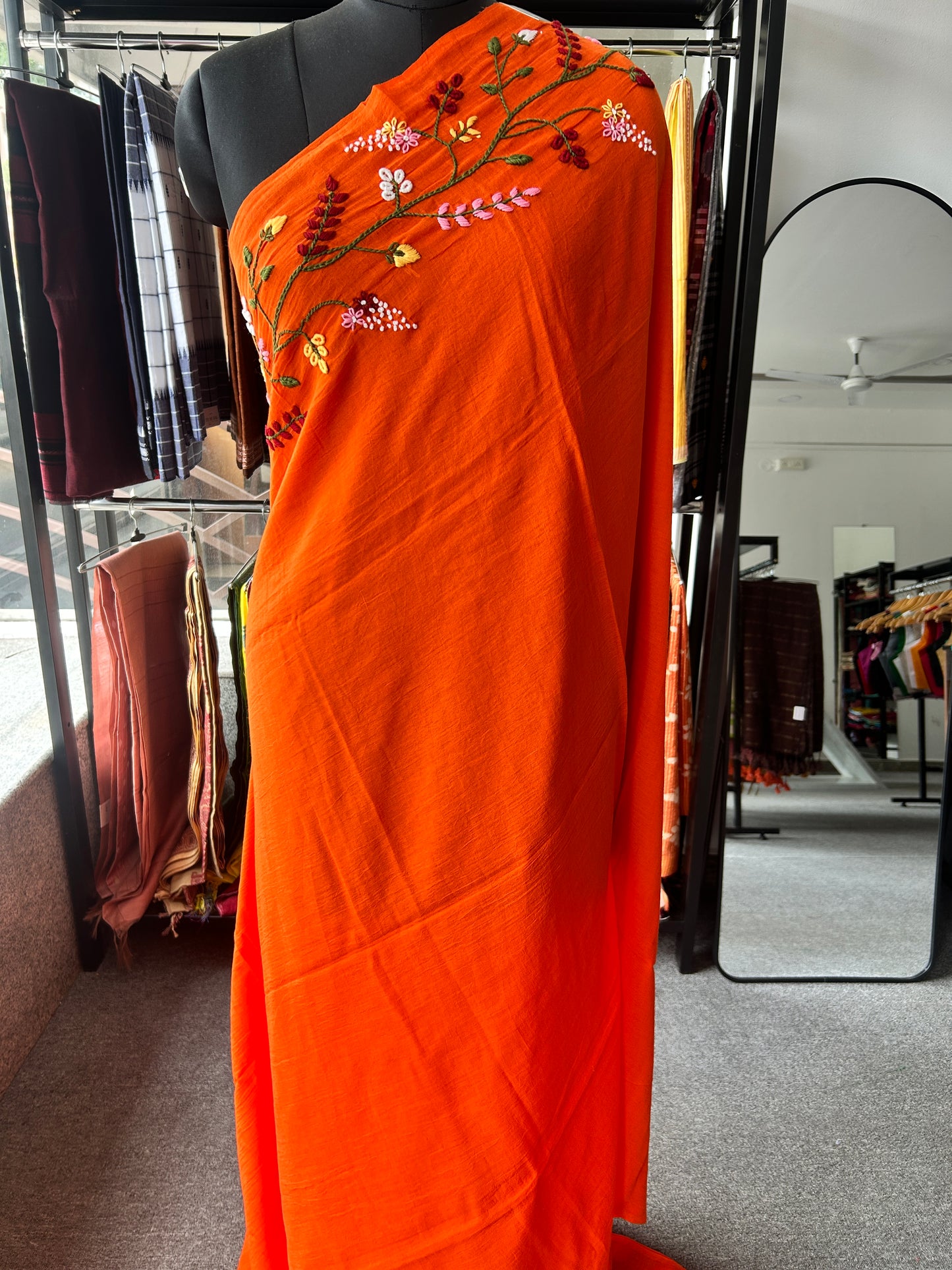 ORANGE KATHA MUL SAREE