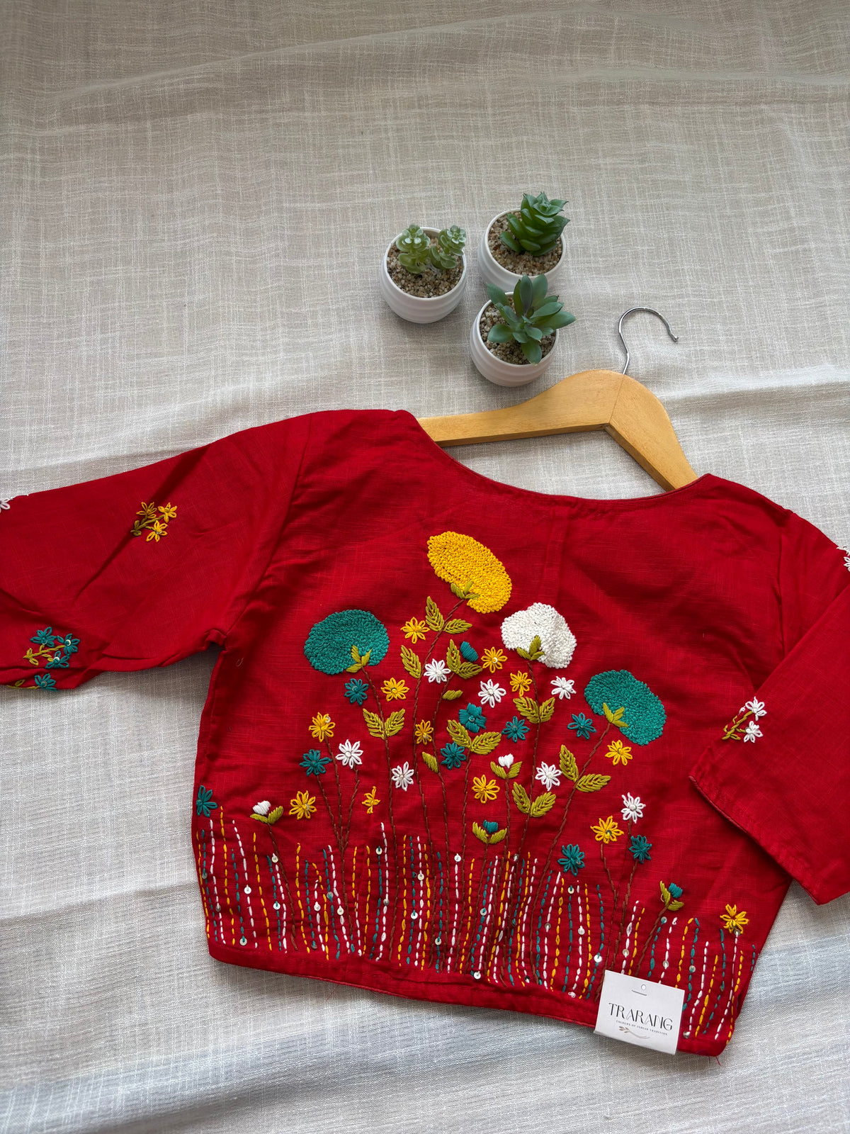 RED MBROIDERED  BLOUSE