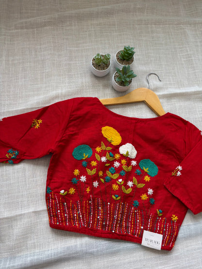 RED MBROIDERED  BLOUSE