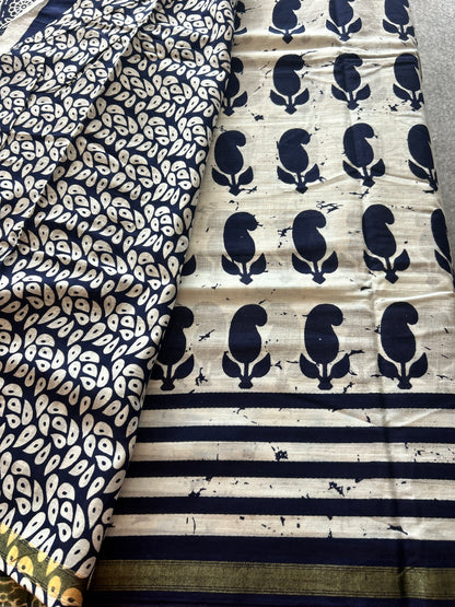 Blue chanderi mul cotton
