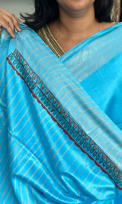 BLUE MADHUBANI SILK SAREE