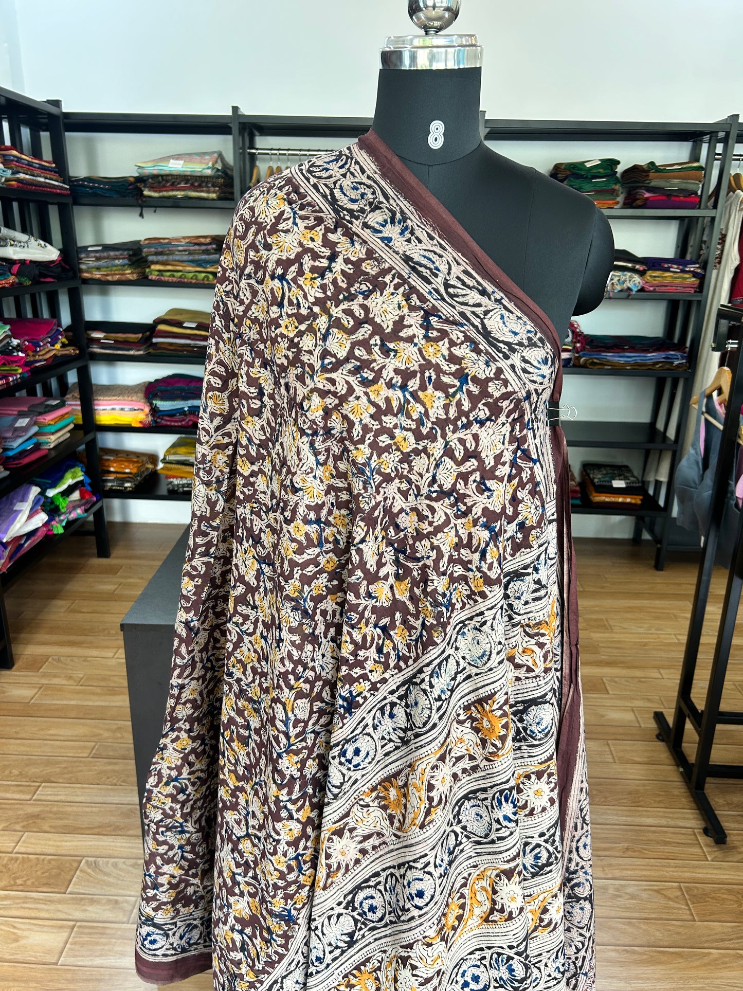 Brown kalamkari mul saree