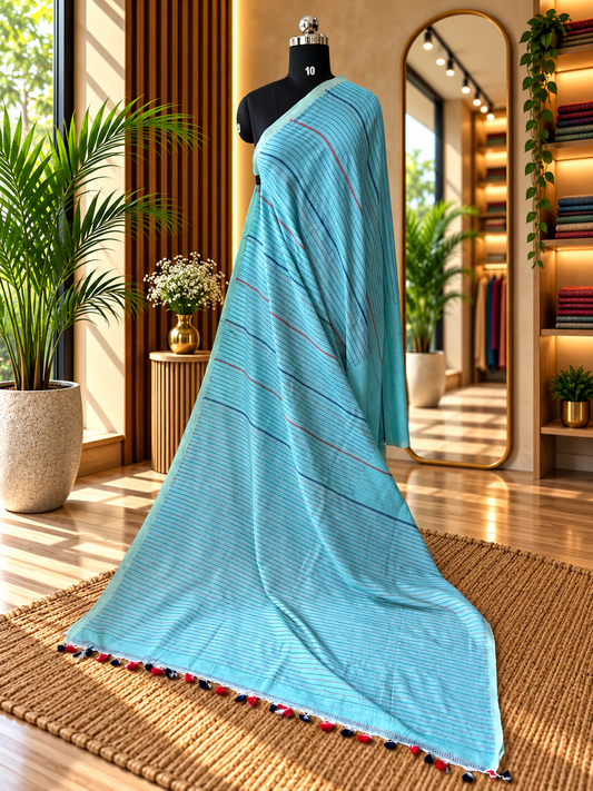 BLUE MERCERISED SAREE
