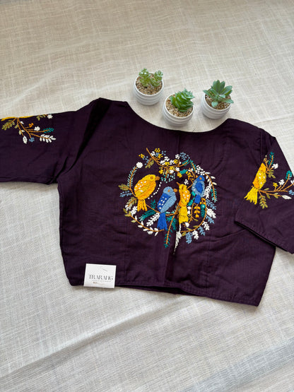 DARK PURPLE EMBROIDERED  BLOUSE