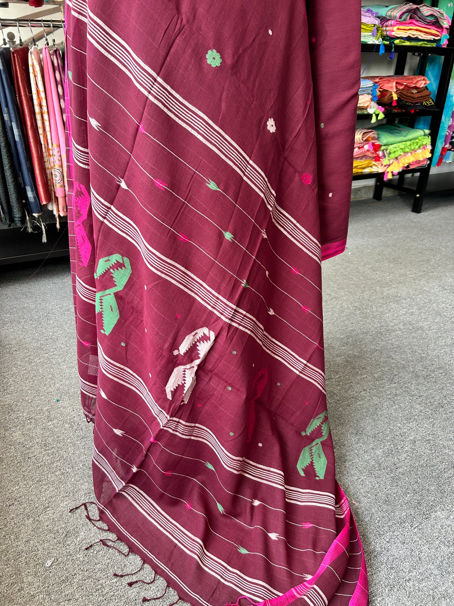 WINE KHADI JAMDANI SAREE