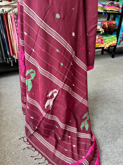 WINE KHADI JAMDANI SAREE