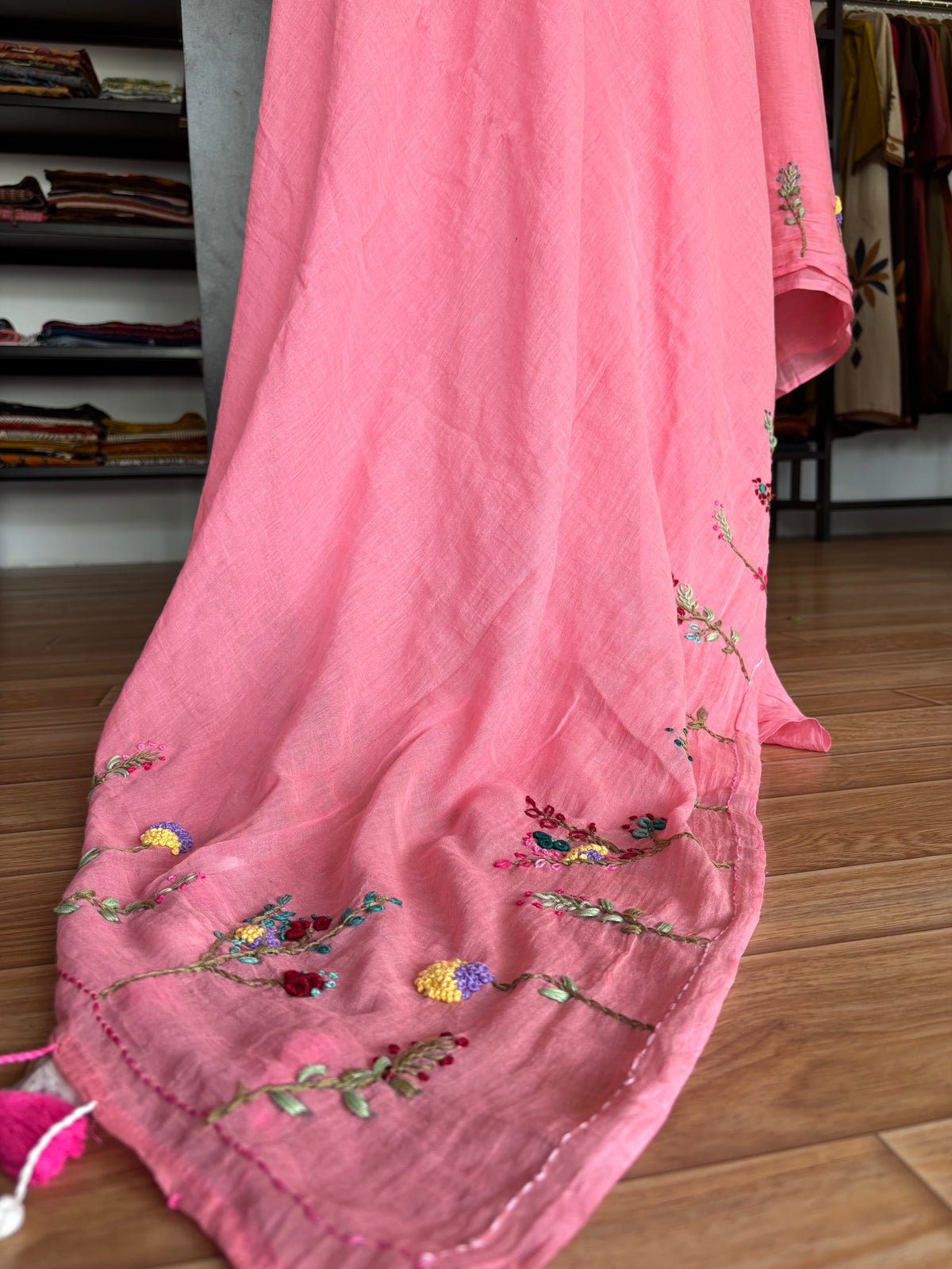 PINK EMBROIDERED MUL SAREE