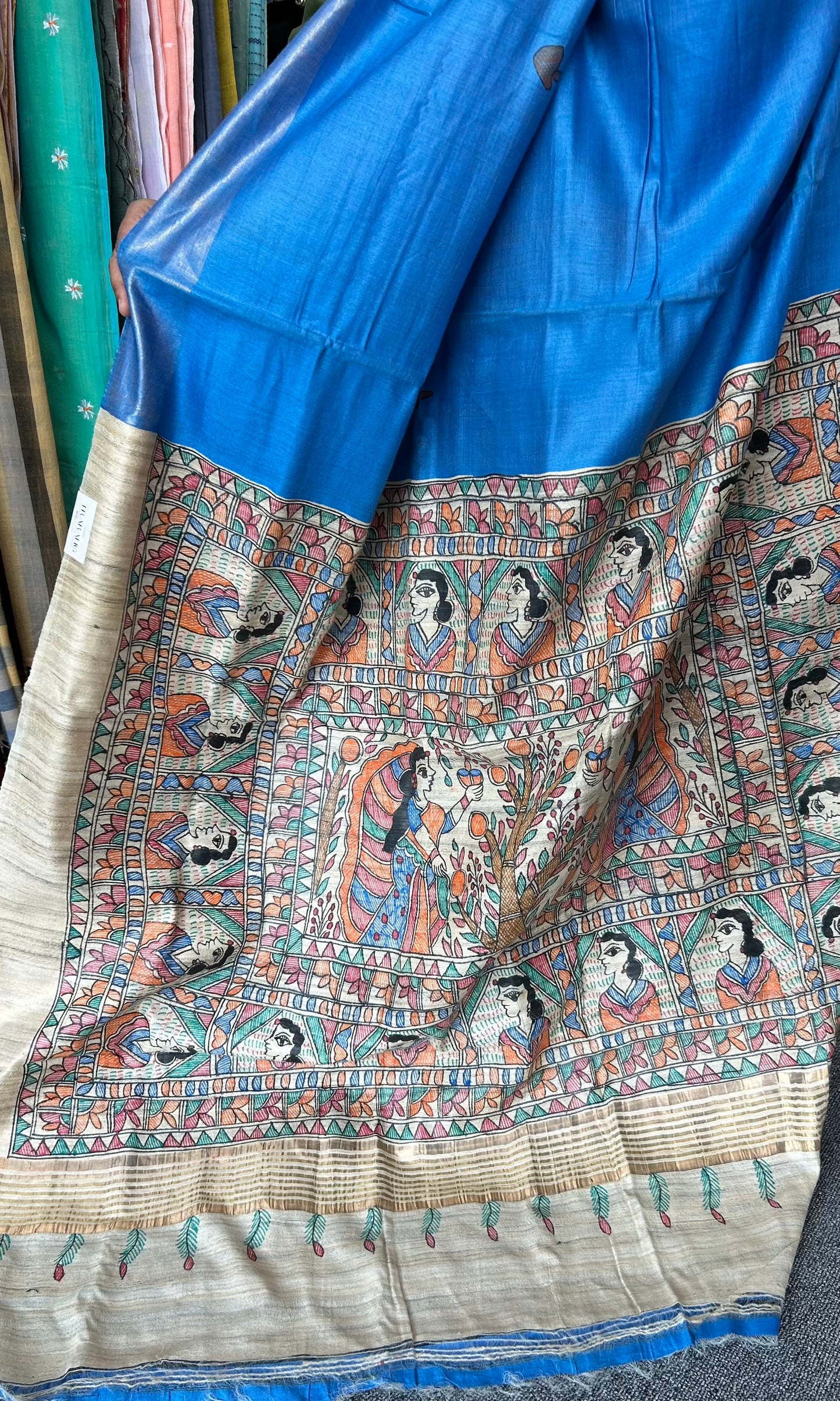 BLUE MADHUBANI SILK SAREE
