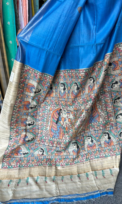 BLUE MADHUBANI SILK SAREE