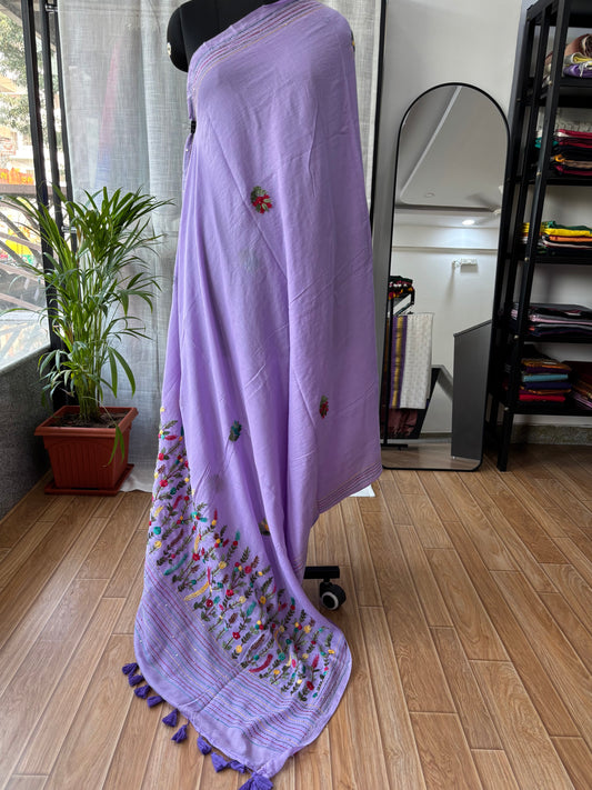 PURPLE EMBROIDERED MUL SAREE