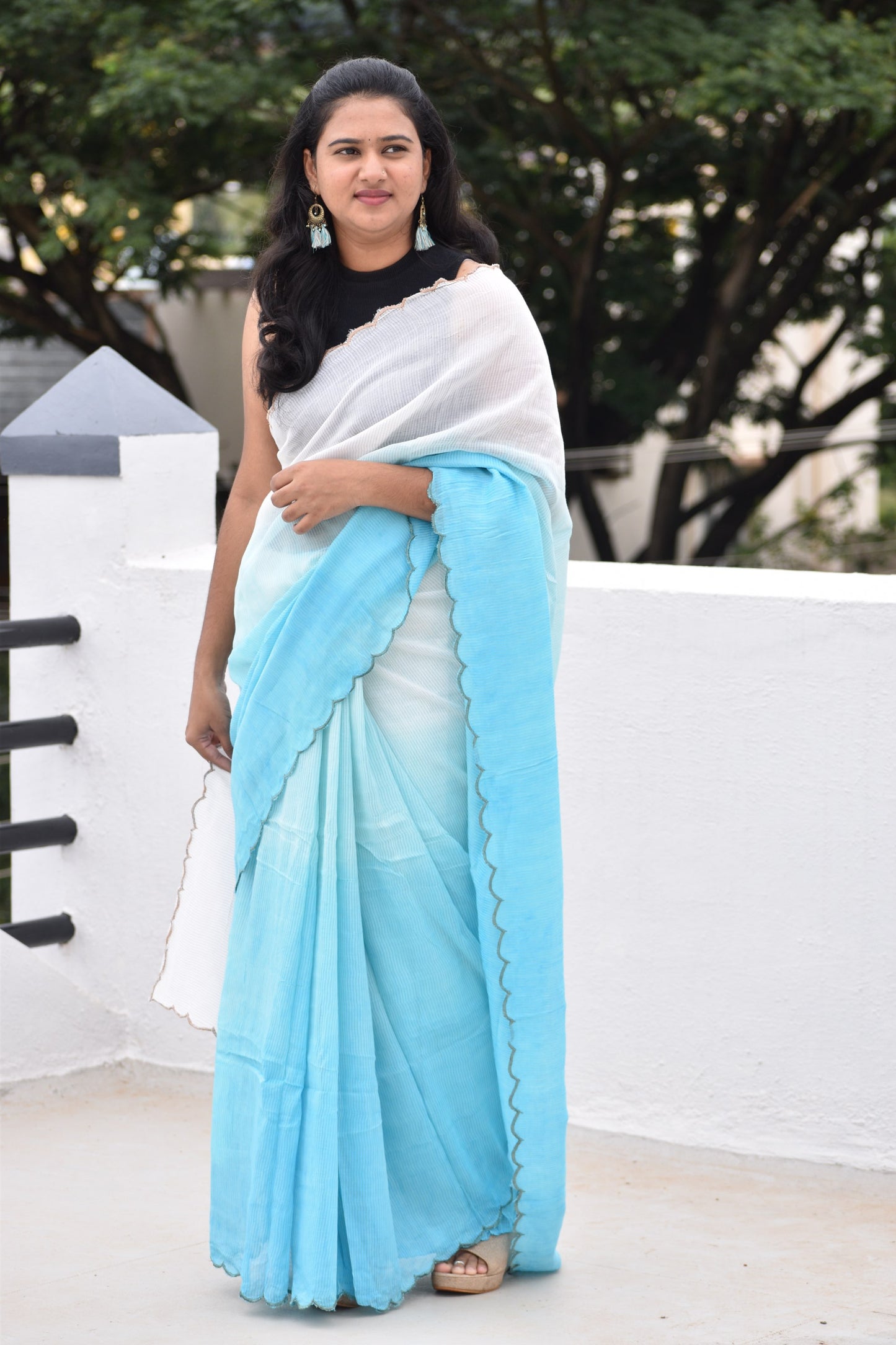 BLUE SHADED MUL SAREE