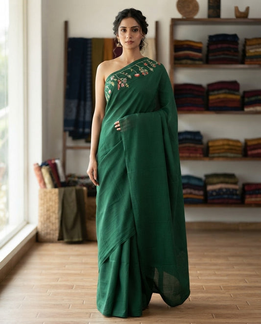 GREEN KATHA MUL SAREE
