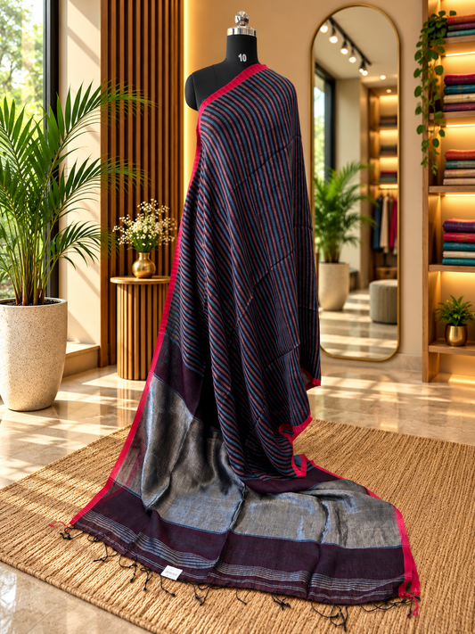 BROWN PURE LINEN SAREE