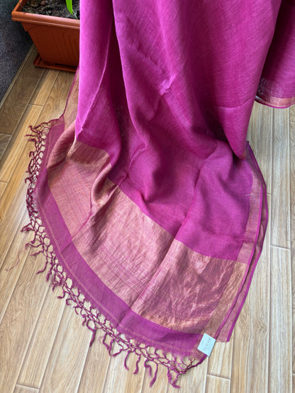 MAROON PURE LINEN SAREE