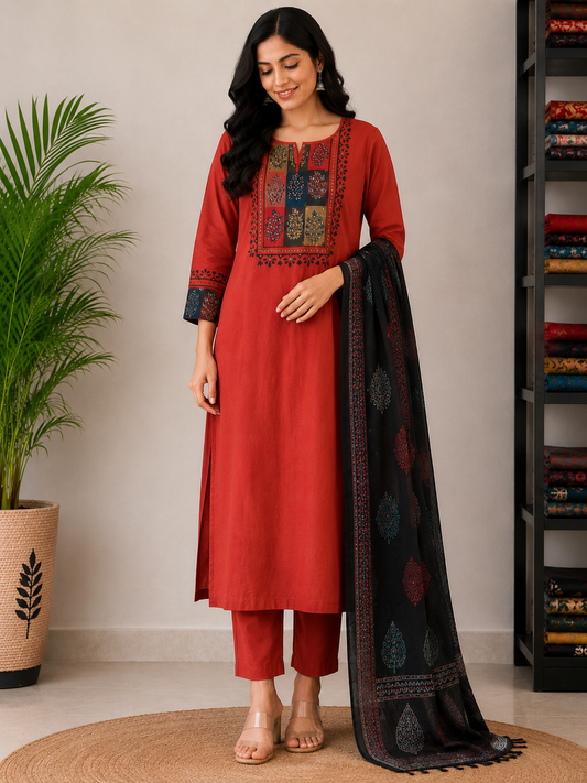 ORANGE GAMTHI COTTON SUIT