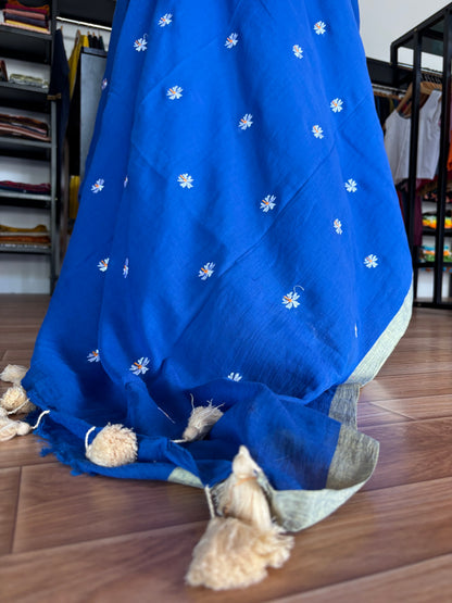 DARK BLUE PARIJATHA MUL SAREE