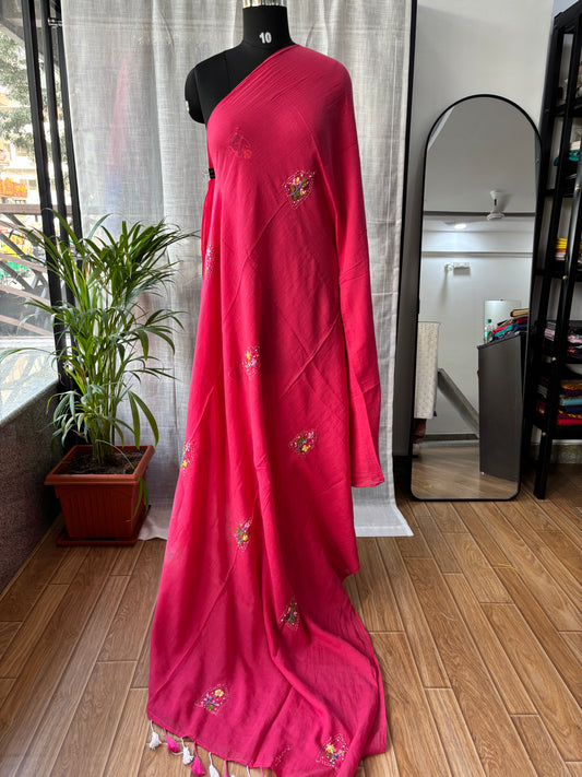 PINK EMBROIDERED MUL SAREE