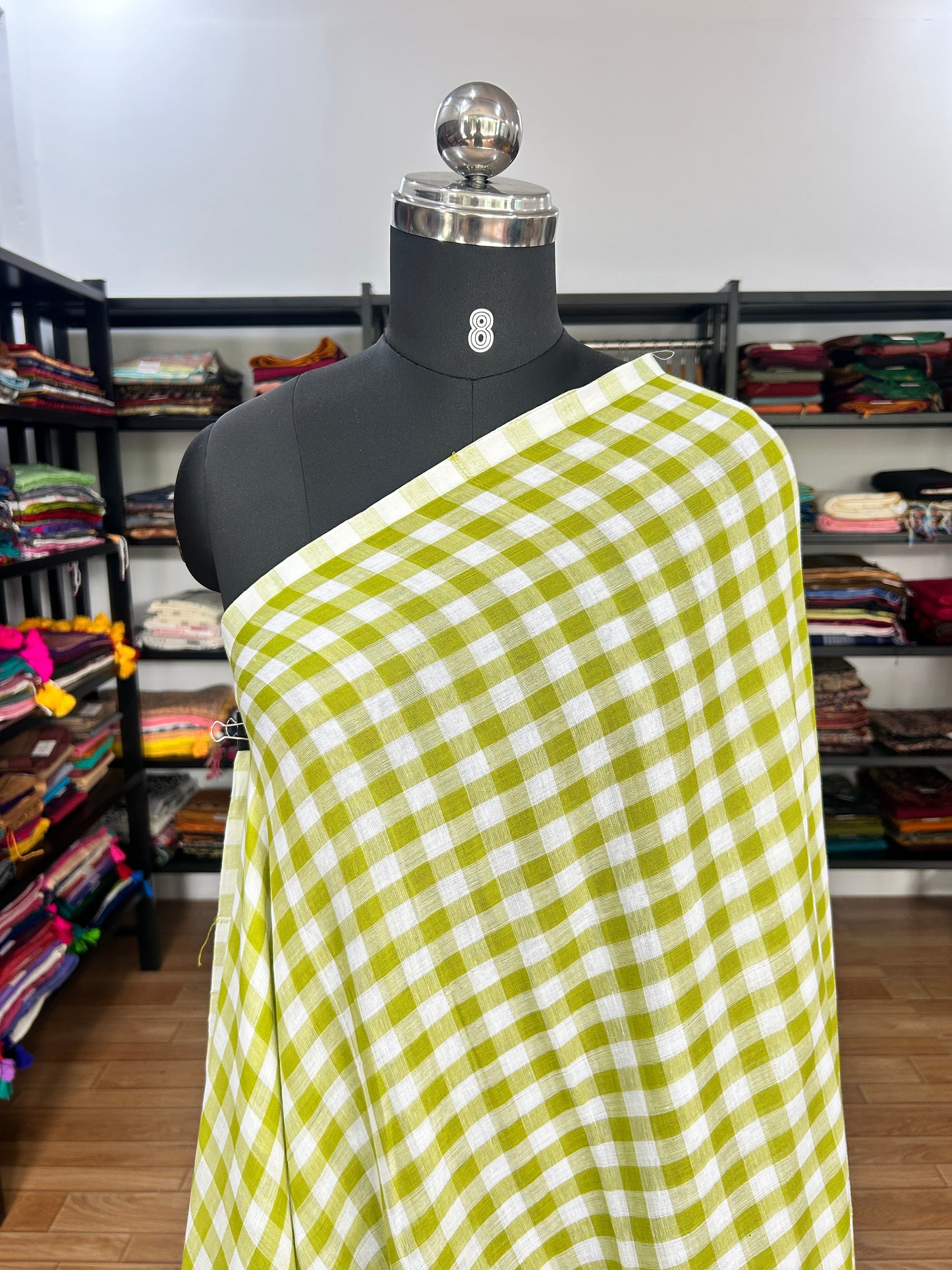 GREEN CHECKS  MUL SAREE