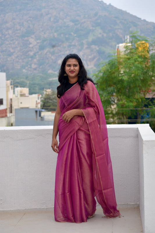 PINK TISSUE MUL SAREE