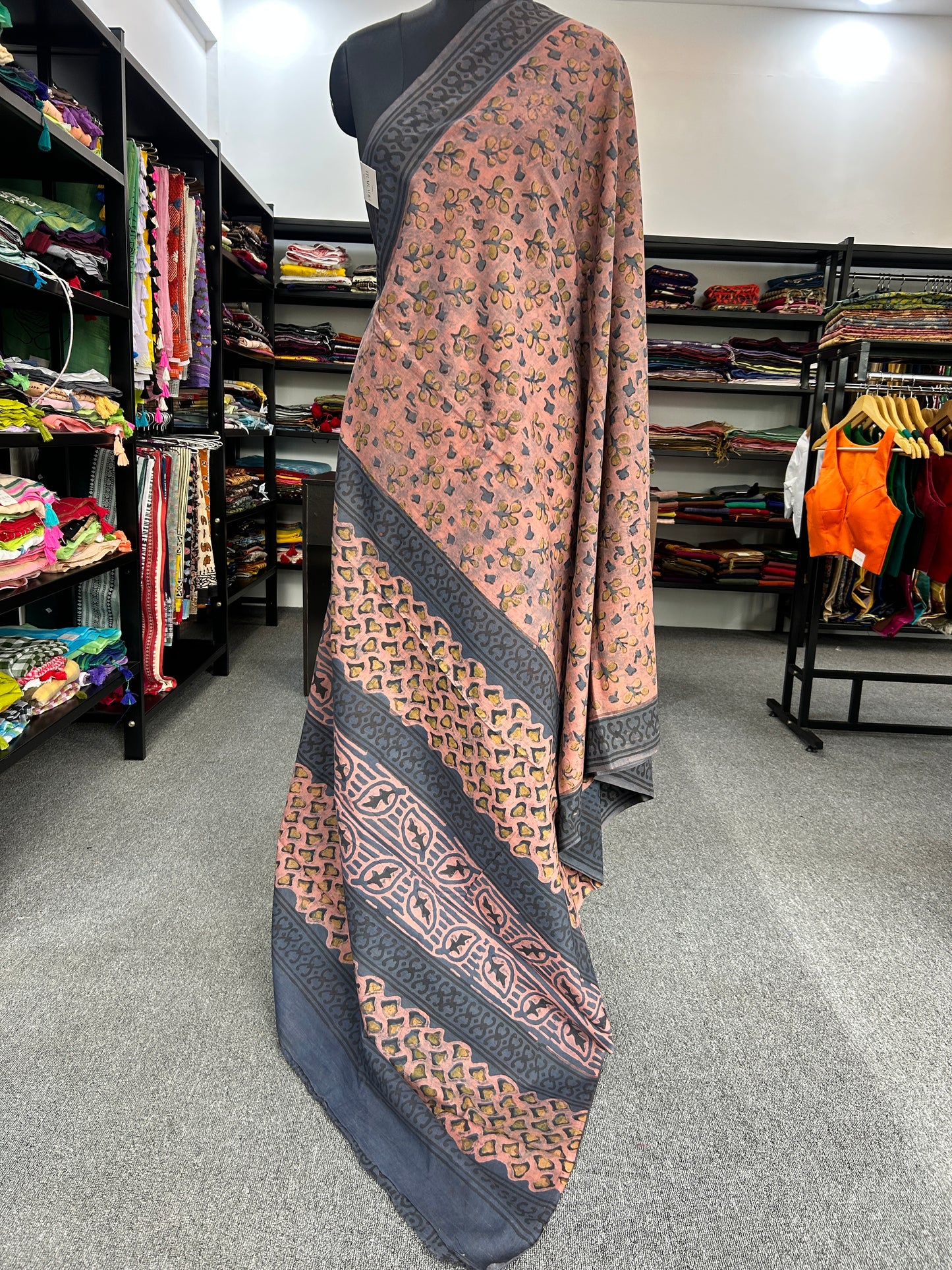 PINK AJRAKH MUL SAREE