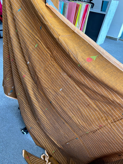 RUST KHADI JAMDANI SAREE