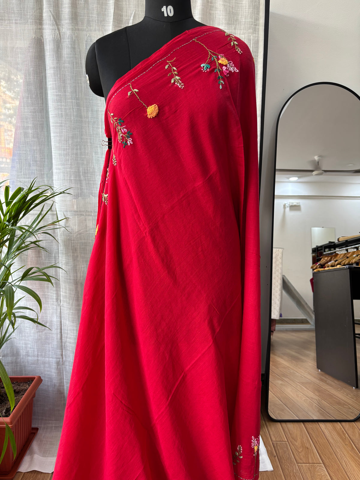 RED EMBROIDERED MUL SAREE
