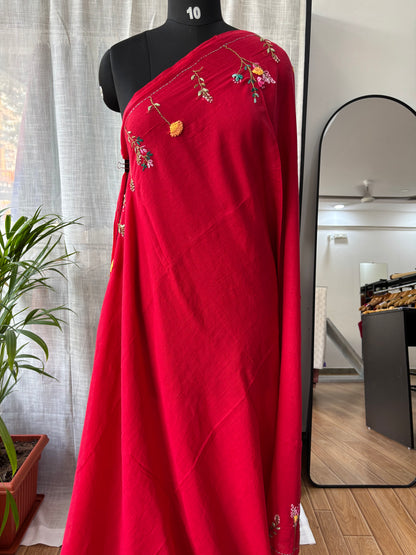 RED EMBROIDERED MUL SAREE