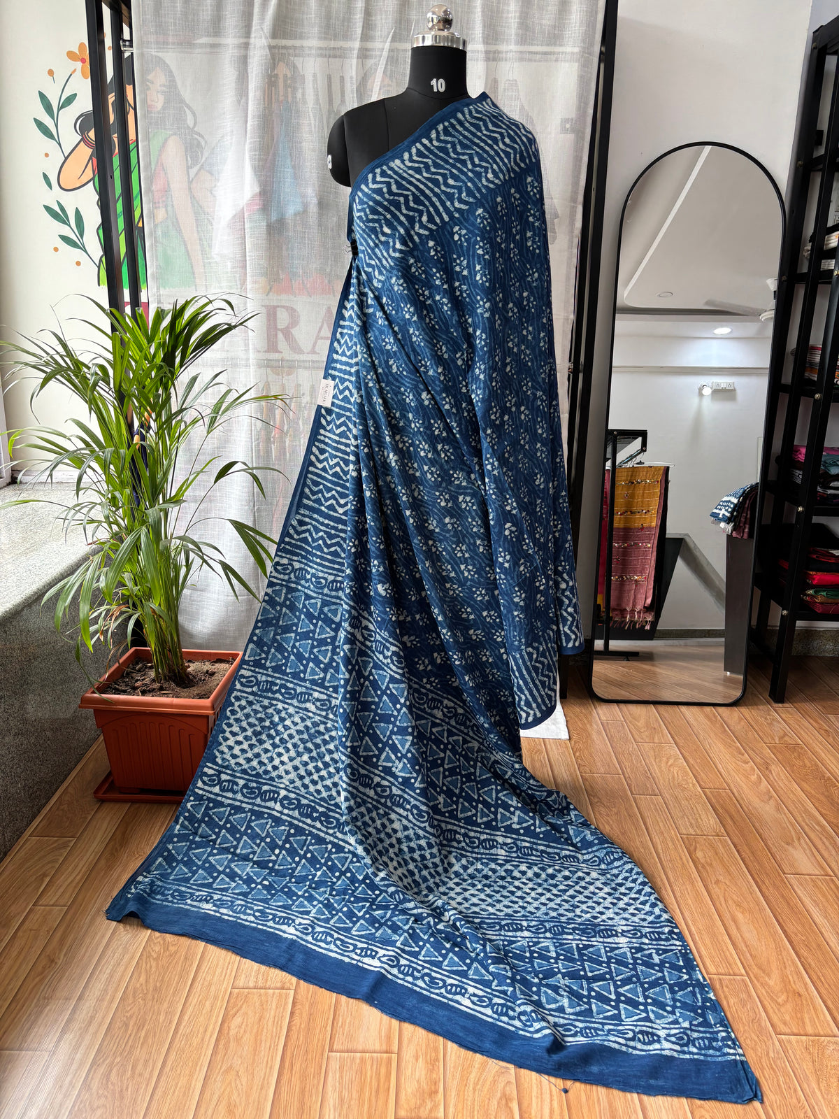 BLUE DABU MUL SAREE