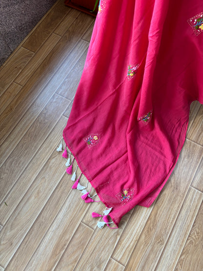 PINK EMBROIDERED MUL SAREE