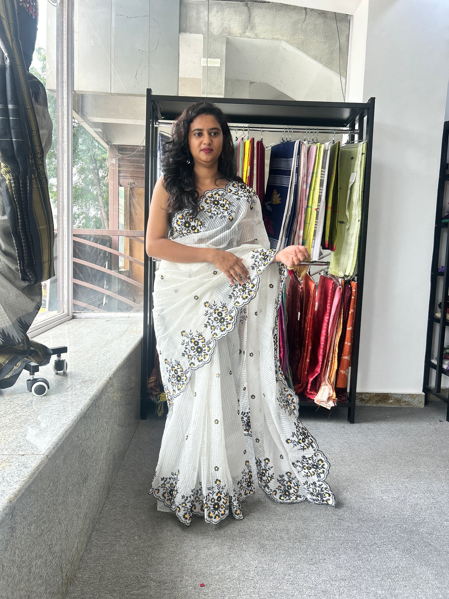 White embroidered kota