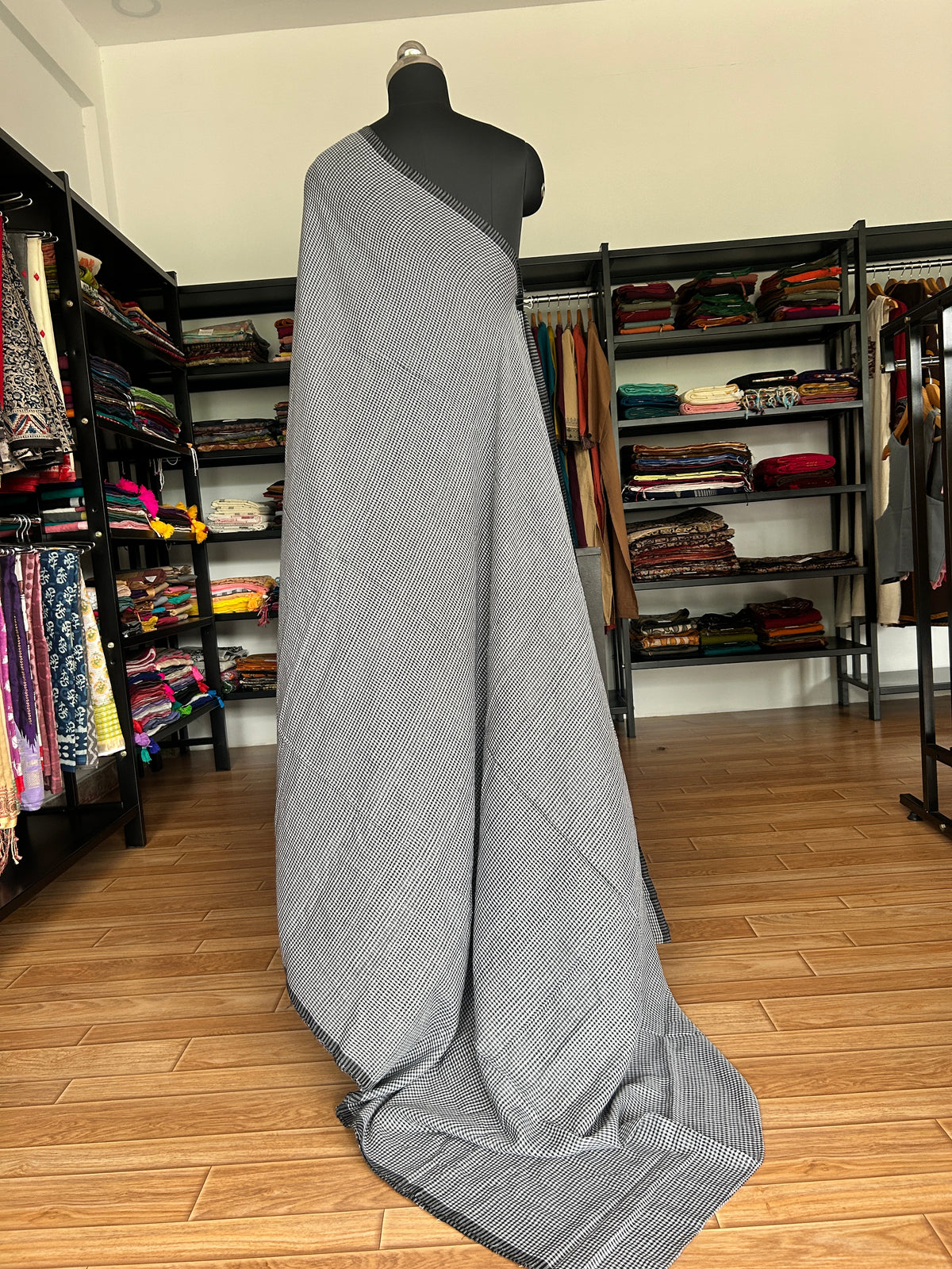 BLACK CHECKS  MUL SAREE