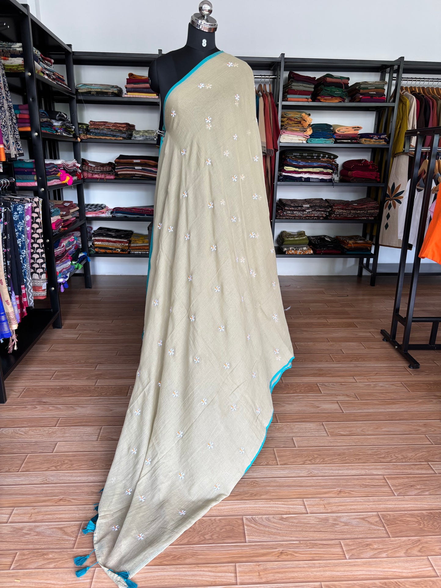 GREY PARIJATHA MUL SAREE