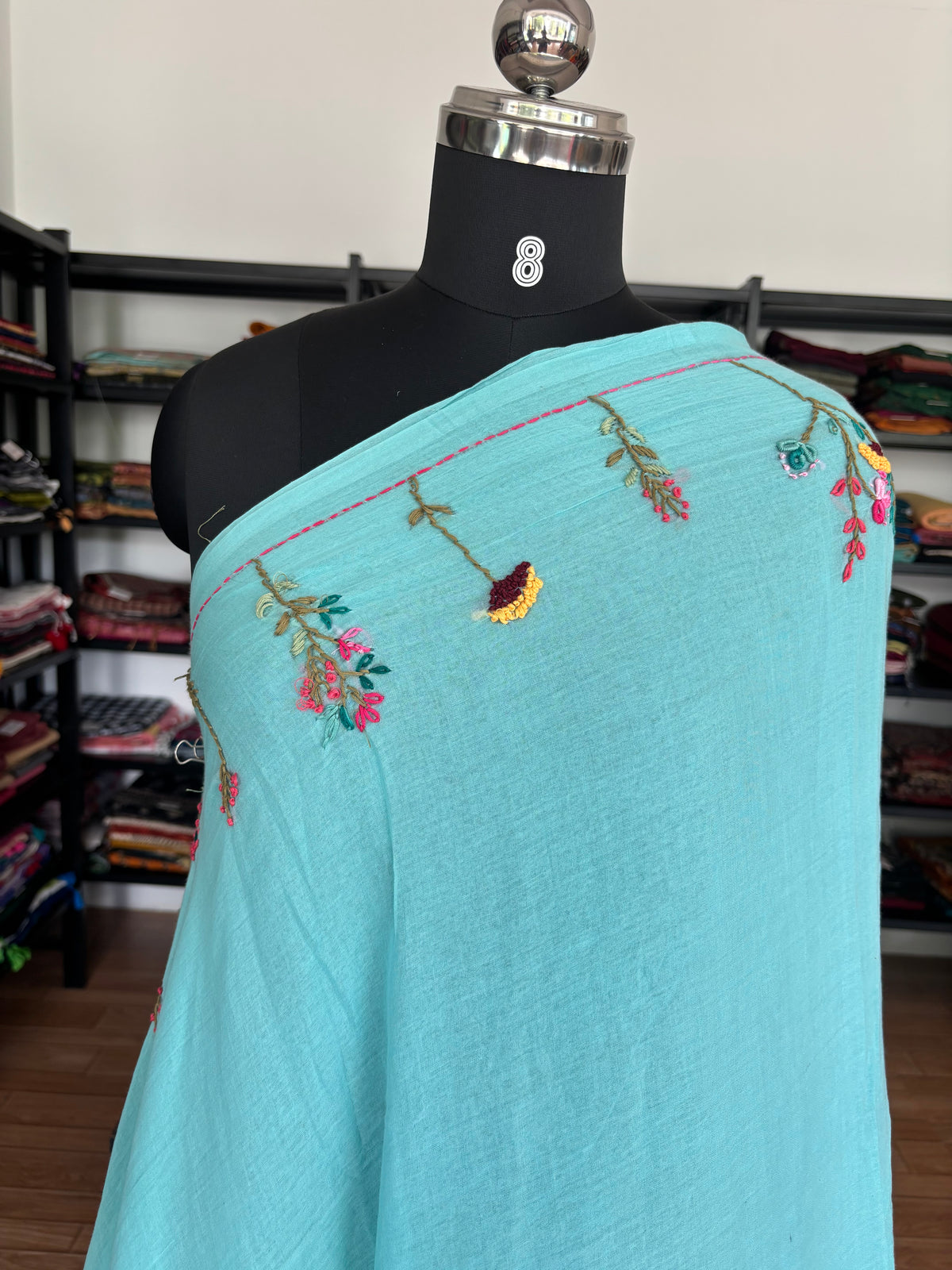 BLUE EMBROIDERED MUL SAREE