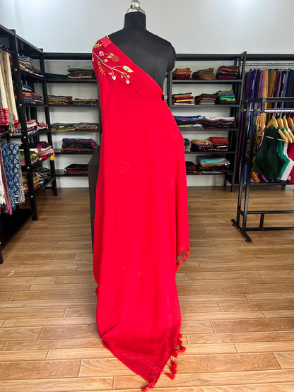 RED KATHA MUL SAREE
