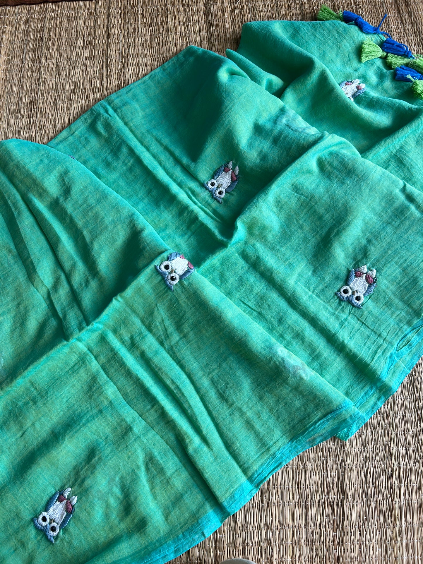 GREEN OWL MUL SAREE